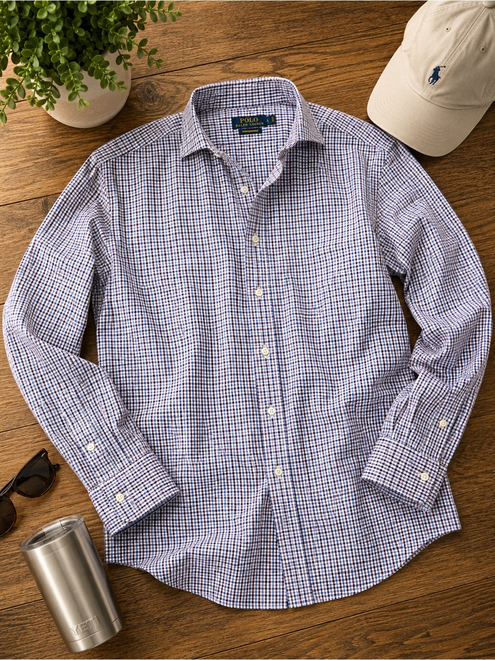 Polo by Ralph Lauren White and Blue Mini-Check Button-Down Shirt